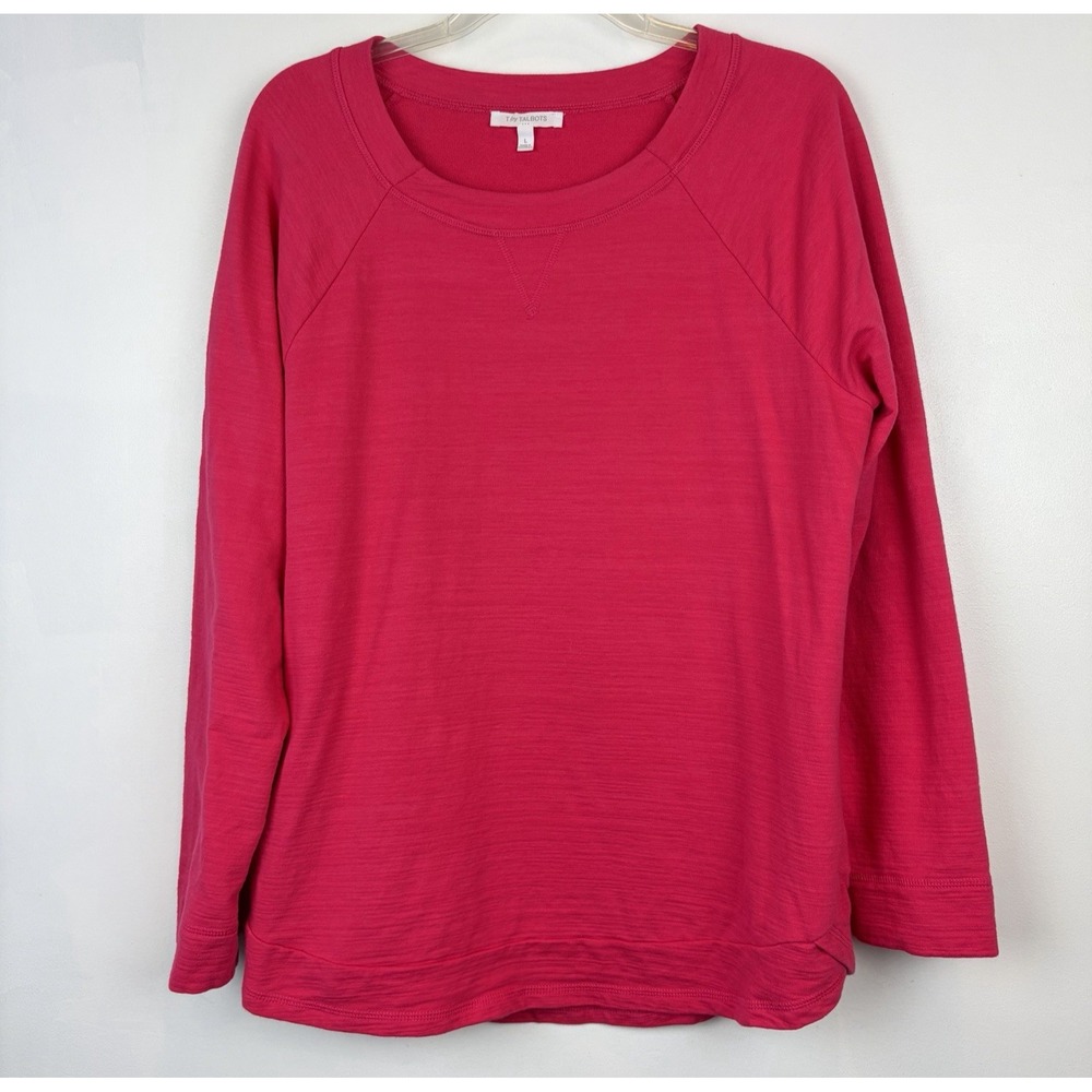 T by Talbots Tunic Sweatshirt Womens Large Solid Crewneck Knit Hot Pink Casual